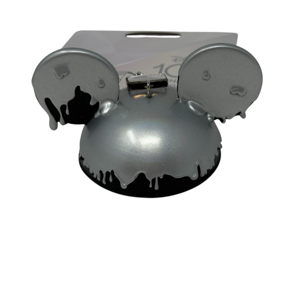 2023 Disney Parks 100 Years Mickey Mouse Ear Hat Silver Drip Christmas Ornament - Picture 3 of 9